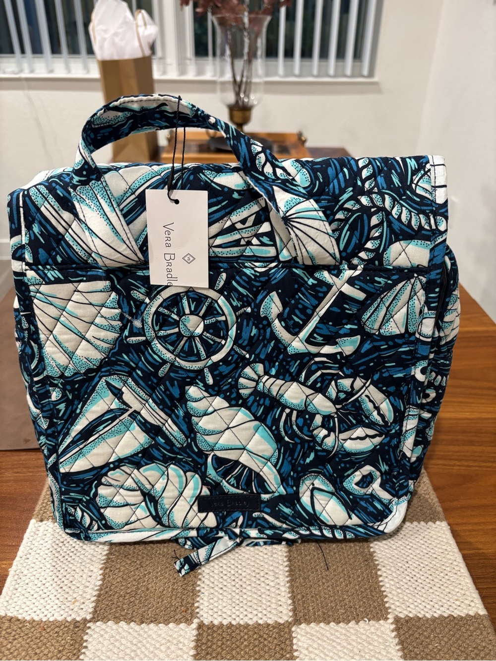 Vera Bradley grand hanging travel organizer bag in blue and white "Shore Enough"
